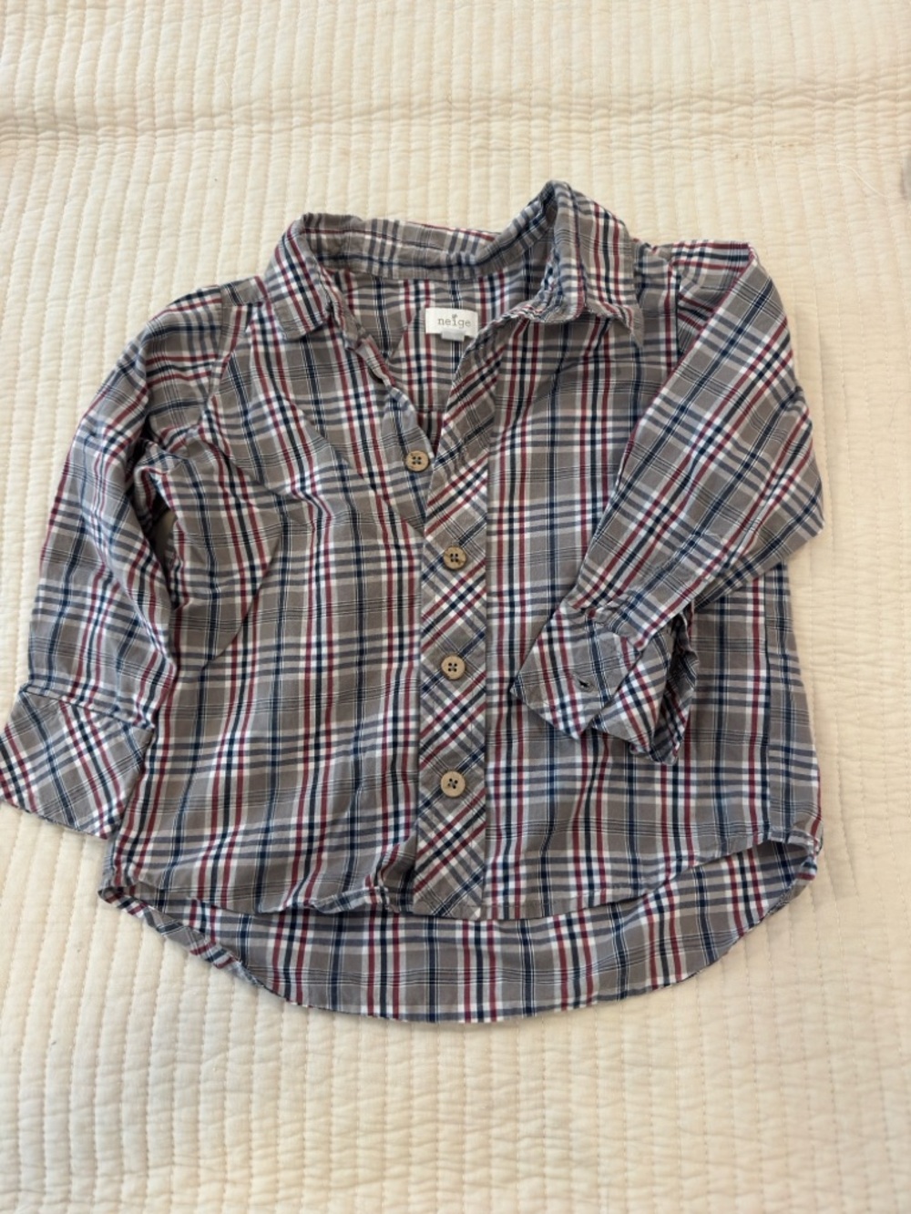 Neige Kids Plaid Button-Down Shirt in Gray, Blue, Red